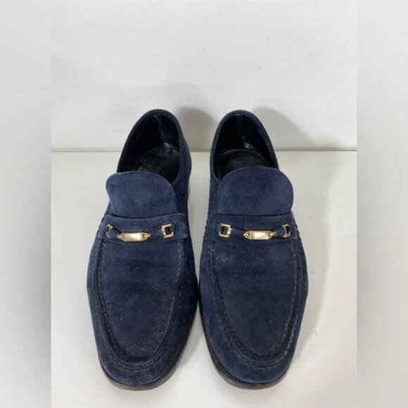 Florsheim Mens Size 10.5 D Blue Suede Horse Bit Loafer Slip On Dress Shoes - Picture 2 of 4